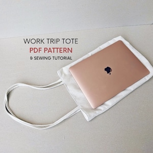 Arbeit Reise Einkaufstasche | PDF Schnittmuster & Nähanleitung | Einfache Laptoptasche | Anfänger Projekt | Langer Griff | Gefüttert Tote mit Taschen