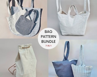 7 in 1 | Bag Pattern Bundle | PDF Sewing Patterns & Tutorial | Duffel Bag | Loop Bags | Oval Totes | Everyway Tote | Fun Sewing Projects