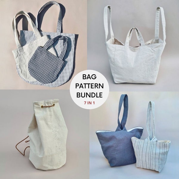 7 in 1 | Bag Pattern Bundle | PDF Sewing Patterns & Tutorial | Duffel Bag | Loop Bags | Oval Totes | Everyway Tote | Fun Sewing Projects