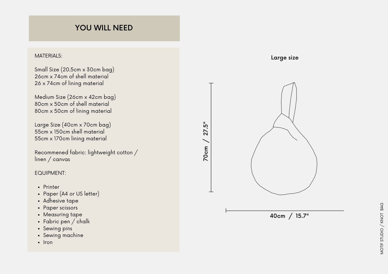 Large Knot Bag PDF Sewing Pattern With Tutorial Instant Digital ...