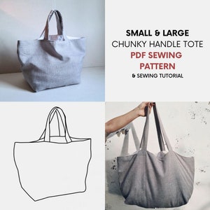 Small & Large Chunky Handle Tote Bag | PDF Sewing Pattern and Tutorial | Instant Digital Download | Easy Fun Sewing | Canvas Bag Pattern