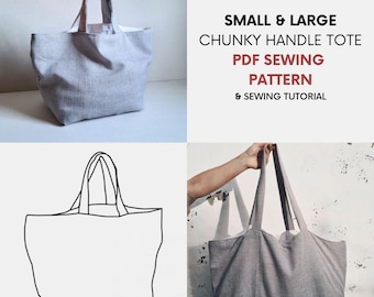 Small & Large Chunky Handle Tote Bag | PDF Sewing Pattern and Tutorial | Instant Digital Download | Easy Fun Sewing | Canvas Bag Pattern