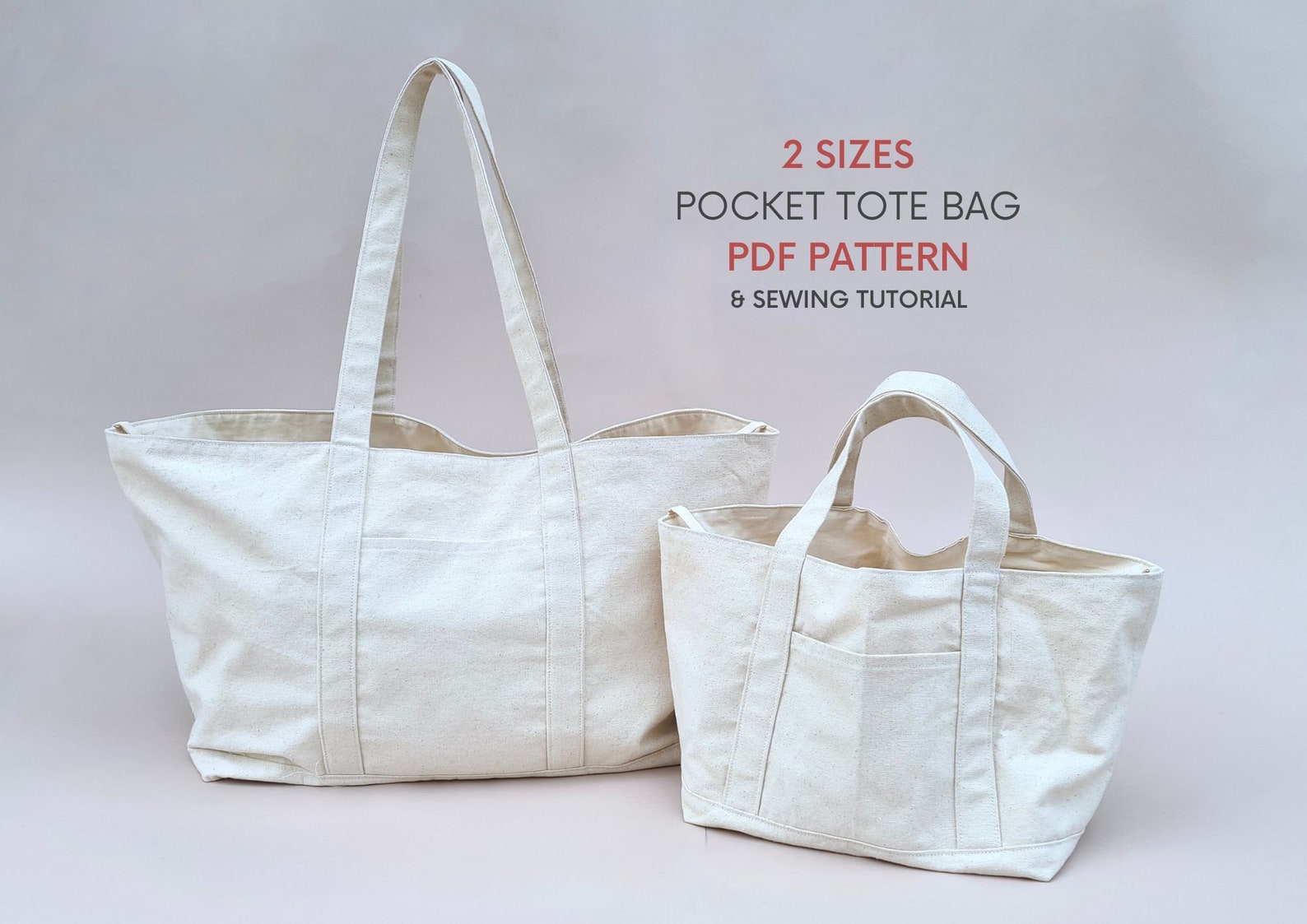 Small & Large | Pocket Tote Bag PDF Sewing Pattern and Tutorial ...