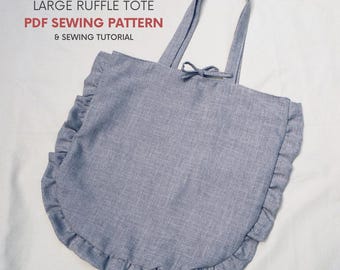 Große Rüschentasche | PDF Schnittmuster & Nähanleitung | Komplett gefüttert | Rüschentasche mit Schleife | Einfaches Nähen für Anfänger | Süße DIY Tasche