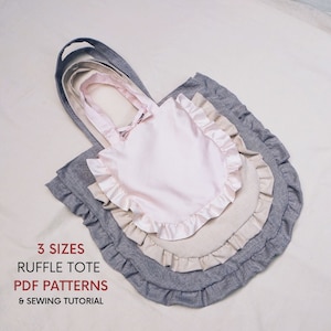 Ruffle Tote Bag | PDF Sewing Patterns with Tutorial | Small Medium & Large Bag | Fully lined | Three Sizes | Frill Summer Bag with Bow