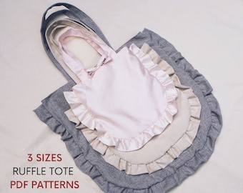 Rüschen-Einkaufstasche | PDF-Schnittmuster mit Anleitung | Kleine, mittlere & große Tasche | Komplett gefüttert | Drei Größen | Rüschentasche mit Schleife