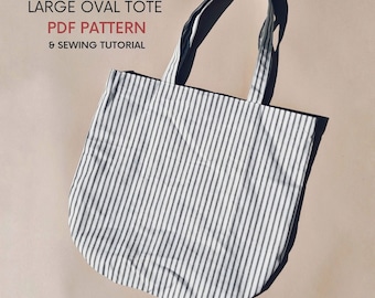 Large Oval Tote Bag | PDF Sewing Patterns with Tutorial | Round Bottom Tote | Big Summer Beach Bag | Simple Easy Everyday | Fun Holiday Bag