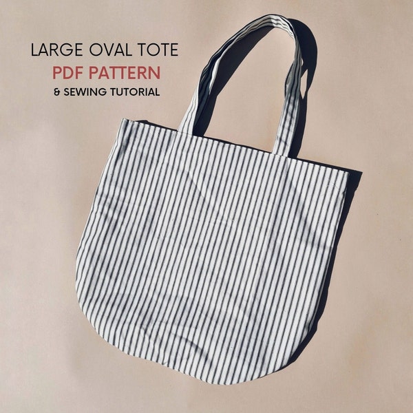 Large Oval Tote Bag | PDF Sewing Patterns with Tutorial | Round Bottom Tote | Big Summer Beach Bag | Simple Easy Everyday | Fun Holiday Bag