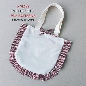 Ruffle Tote Bag | PDF Sewing Patterns with Tutorial | Small Medium & Large Bag | Fully lined | Three Sizes | Frill Summer Bag with Bow