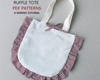 Rüschen-Einkaufstasche | PDF-Schnittmuster mit Anleitung | Kleine, mittlere & große Tasche | Komplett gefüttert | Drei Größen | Rüschentasche mit Schleife