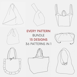 36 patrones en 1 / 15 diseños diferentes / Paquete de patrones de bolsos / Patrones de costura en PDF con tutorial / Los patrones de bolsos más vendidos en uno