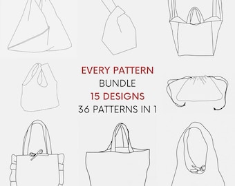 36 Stickmuster in 1 | 15 verschiedene Designs | Taschenmuster-Bundle | PDF-Schnittmuster mit Anleitung | Die Bestseller in Einem