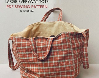 Große Einkaufstasche für jeden Anlass | PDF Schnittmuster & Nähanleitung | Sofortiger digitaler Download | Jeden Tag große Einkaufstasche | Komplett gefütterte Wendetasche
