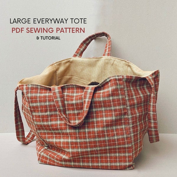 Large Everyway Tote Bag | PDF Sewing Pattern & Tutorial | Instant Digital Download | Everyday Large Grocery Bag | Fully Lined Reversible Bag