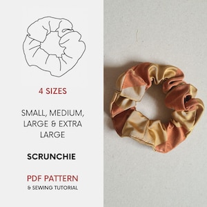 4 Sizes of Scrunchie | PDF Sewing Pattern & Tutorial | Instant Digital Download | Fun Quick Hairband | Easy Beginner Project | S, M, L, XL