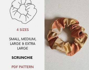 4 Sizes of Scrunchie | PDF Sewing Pattern & Tutorial | Instant Digital Download | Fun Quick Hairband | Easy Beginner Project | S, M, L, XL