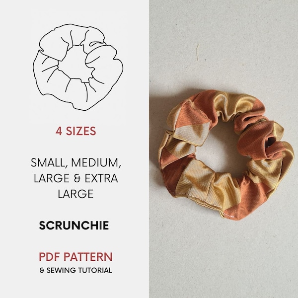 4 Sizes of Scrunchie | PDF Sewing Pattern & Tutorial | Instant Digital Download | Fun Quick Hairband | Easy Beginner Project | S, M, L, XL