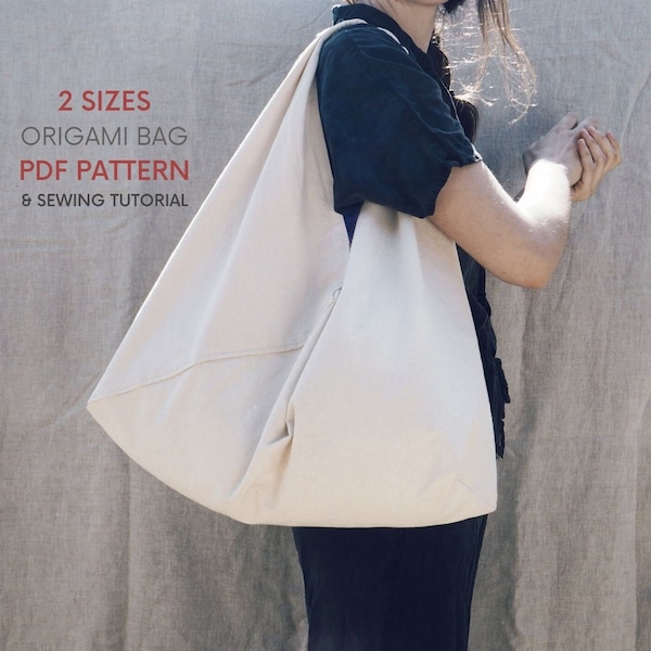 Sac japonais plié | Patron de couture PDF et tutoriel | Téléchargement numérique instantané | 2 tailles | Petit et grand | Projet de sac en origami facile