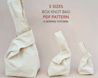 Quadratische Knotentasche mit flachem Boden | PDF Schnittmuster und Anleitung | Kleine, mittlere und große Knotenbeutel mit Seitenfalte | 3 Größen | Easy Fun Projekt