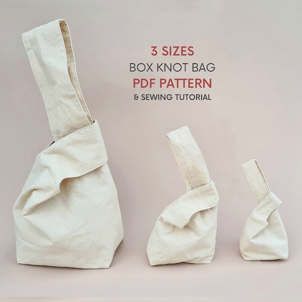 Square Knot Bag with Flat Base | PDF Sewing Patterns and Tutorial | Small Medium & Large Knot Bags with Gusset | 3 Sizes | Easy Fun Project