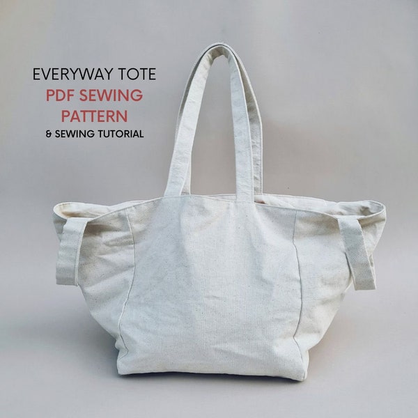 Everyway Tote Bag | PDF Schnittmuster & Nähanleitung | Sofortiger digitaler Download | Einfaches einfaches minimales Design | Tragetasche mit vier Henkeln | Alltag
