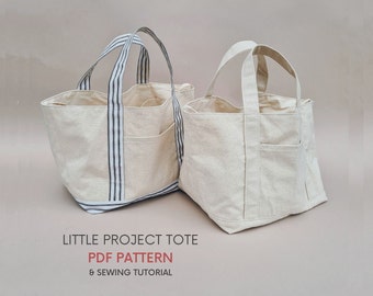 Kleine Projekttasche mit Taschen | PDF Schnittmuster & Nähanleitung | Sofortiger digitaler Download | Leichtes Nähen | Wendetasche aus Canvas
