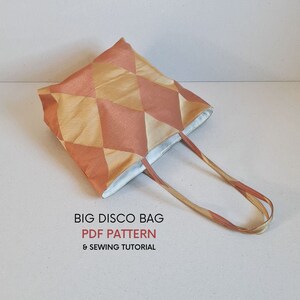Große Discotasche | PDF Schnittmuster & Nähanleitung | Tag zur Nachttasche | Langer Griff quadratischer Sockel | Klassische Alltags-Einkaufstasche | Schlichte Form