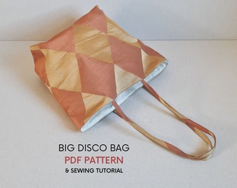 Big Disco Bag | PDF Sewing Patterns & Tutorial | Day to Night Bag | Long Handle Square Base | Classic Everyday Tote Bag | Simple Easy Shape