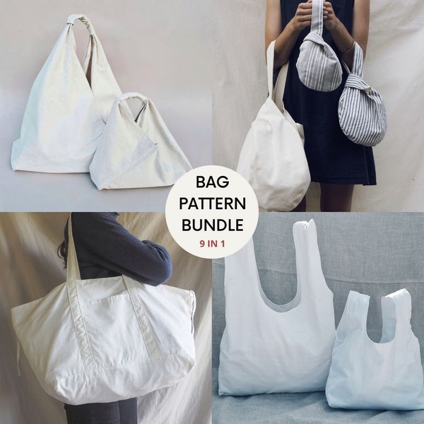 9 en 1 | Lot de motifs de sac | Patrons de couture PDF avec tutoriel | Sac en origami | Sac noeud japonais | Fourre-tout utilitaire | Épicerie écologique