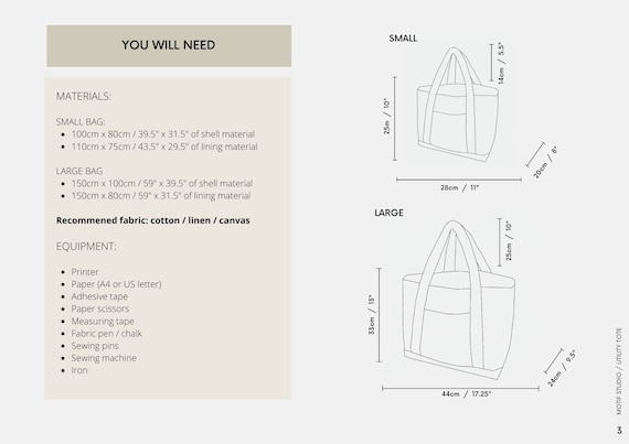 2 Sizes Utility Tote Bag PDF Sewing Pattern and Tutorial 