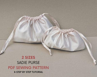 Sadie Kordelzug | PDF Nähanleitung und Schnittmuster l Sofortiger digitaler Download | Größe S & L | Niedliches Täschchen | Abendtasche