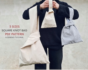 Three Sizes of Square Knot Bag | PDF Sewing Pattern and Tutorial | Cute Japanese Knot Bag | Small, Medium & Large | Fun Easy Sewing Project