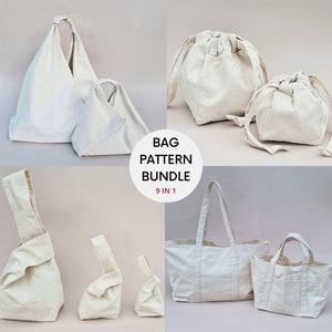 9 in 1 | Bag Pattern Bundle | PDF Sewing Patterns with Tutorial | Origami Bag | Square Japanese Knot | Utility Tote | Dumpling Bucket