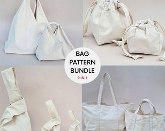9 in 1 | Bag Pattern Bundle | PDF Sewing Patterns with Tutorial | Origami Bag | Square Japanese Knot | Utility Tote | Dumpling Bucket