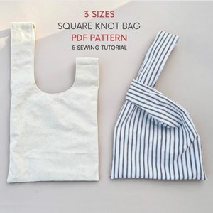 3 Sizes | Reversible Square Knot Bag | PDF Sewing Pattern and Tutorial | S M & L Size | Fun Easy Sewing Project | Beginner Pattern | Minimal