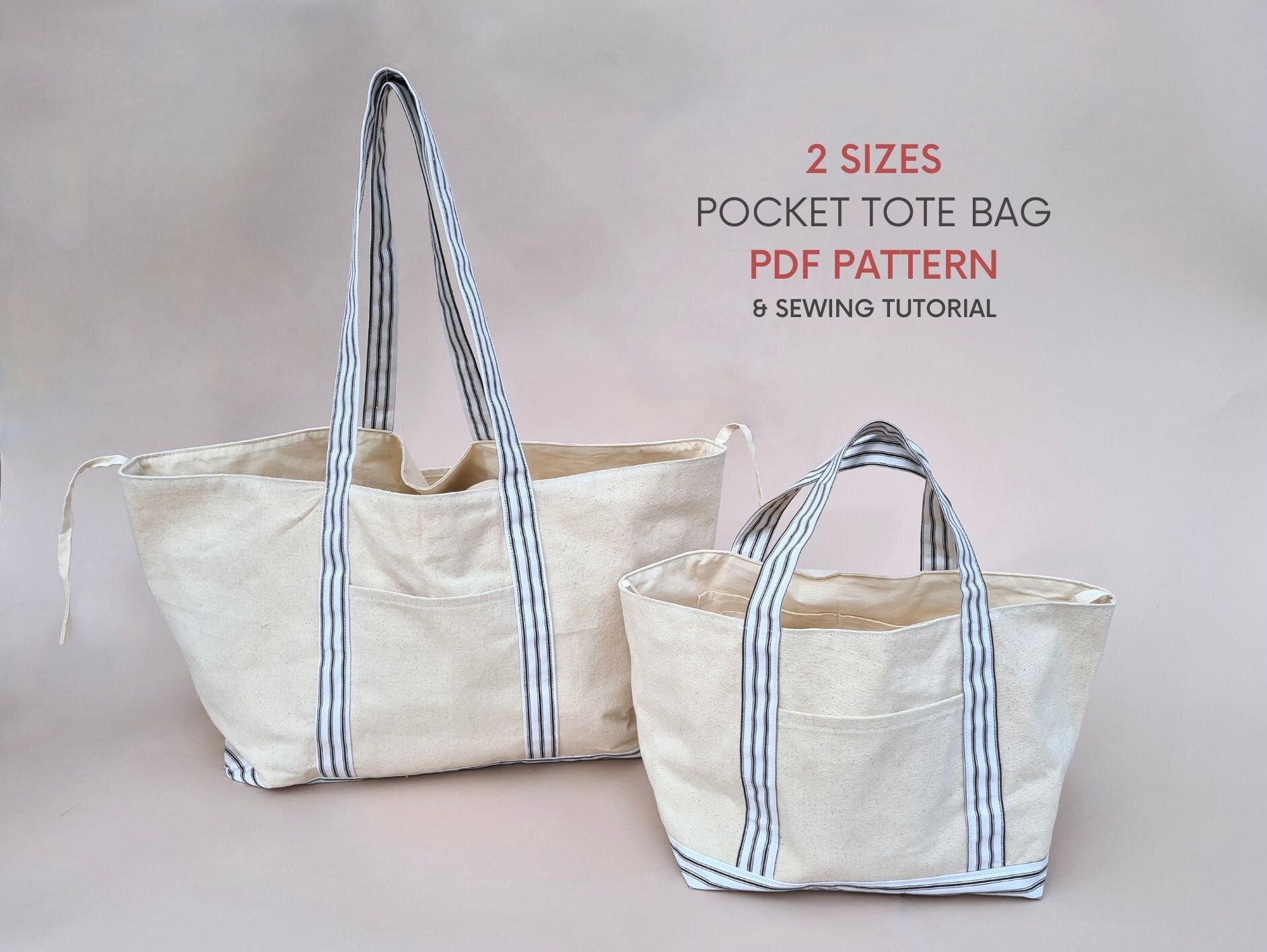 2 Sizes Utility Tote Bag PDF Sewing Pattern and Tutorial 