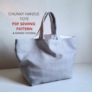 Small Chunky Handle Tote Bag | PDF Sewing Pattern & Tutorial | Instant Digital Download | Easy Fun Sewing | Reversible Canvas Bag Pattern