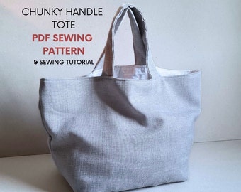 Small Chunky Handle Tote Bag | PDF Sewing Pattern & Tutorial | Instant Digital Download | Easy Fun Sewing | Reversible Canvas Bag Pattern