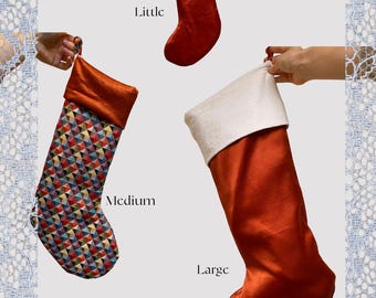 Weihnachtsstrumpf | PDF Schnittmuster & Nähanleitung | Drei Größen Cuffed Weihnachtsstrümpfe mit Schlaufe zum Aufhängen | Einfache festliche Geschenkverpackung