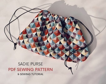 Drawstring Sadie Pouch Bag | PDF Sewing Pattern and Tutorial | Instant Digital Download | Toiletry Make Up Bag | Cute Small Evening Purse