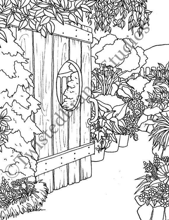 Garden Gate Coloring Page Instant Download Digital Coloring | Etsy