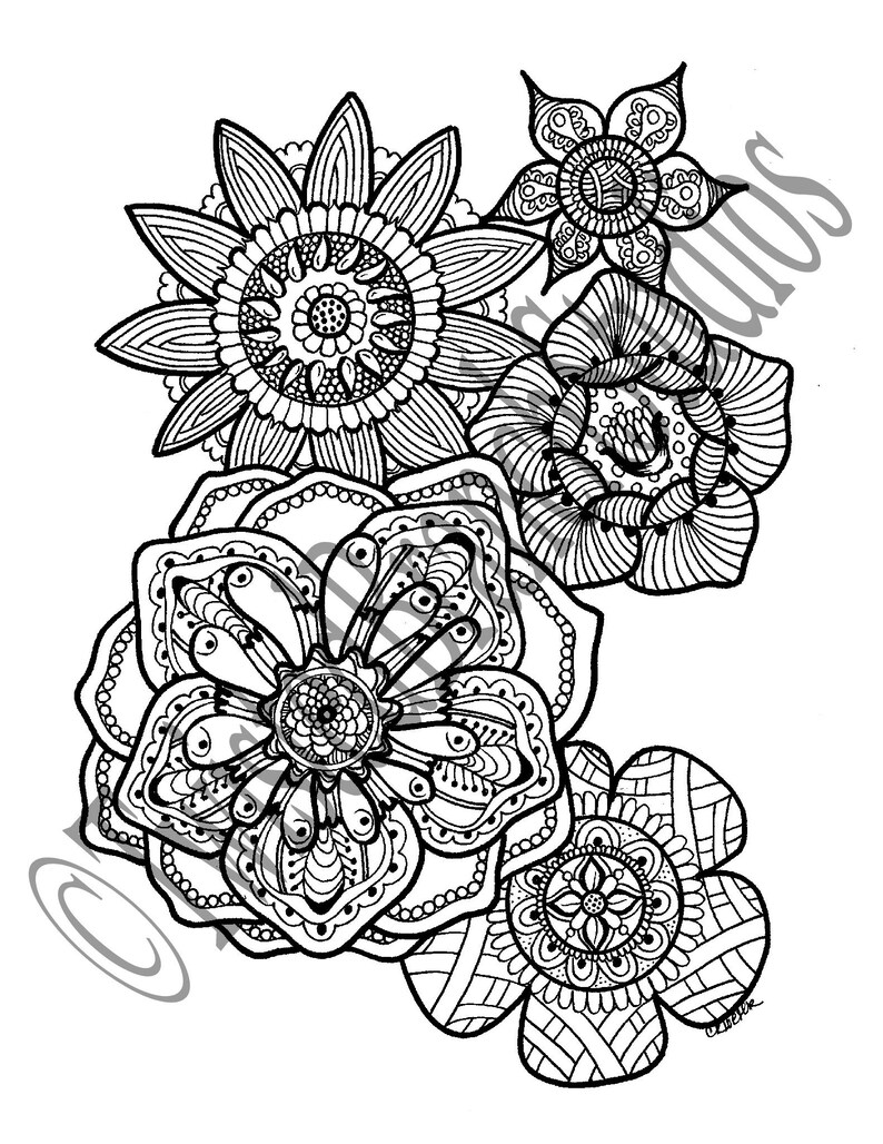 Tangled Floral Coloring Page Wall Art Cardmaking | Etsy