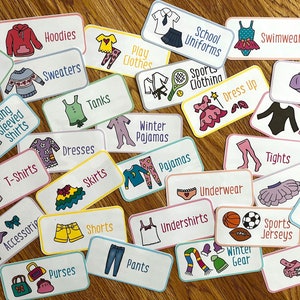 Kids Clothing Storage Labels with Pictures | Clothing Labels | Clothes Tags/Signs for Bedroom, Baby Nursery, Dresser Drawer, Organize Closet