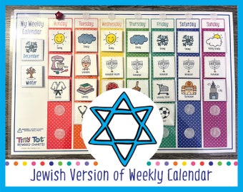 Jewish Visual Calendar & Activity Cards | Weekly Visual Calendar for Toddler/Kids/Autism/ADHD Picture/PEC Routine Chart, Jewish Family Gift