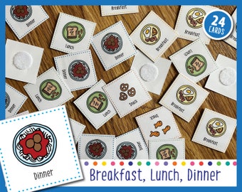 Tarjetas visuales de desayuno, almuerzo y cena
