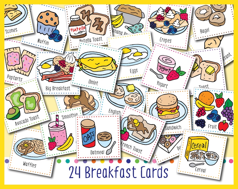 Breakfast Meal-planning Cards Set printable Visual Cards - Etsy