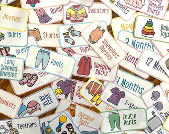 Baby Clothing Storage Labels with Pictures | Clothing Labels | Clothes Tags/Signs for Bedroom, Nursery, Dresser Drawer, Baby Shower Gift
