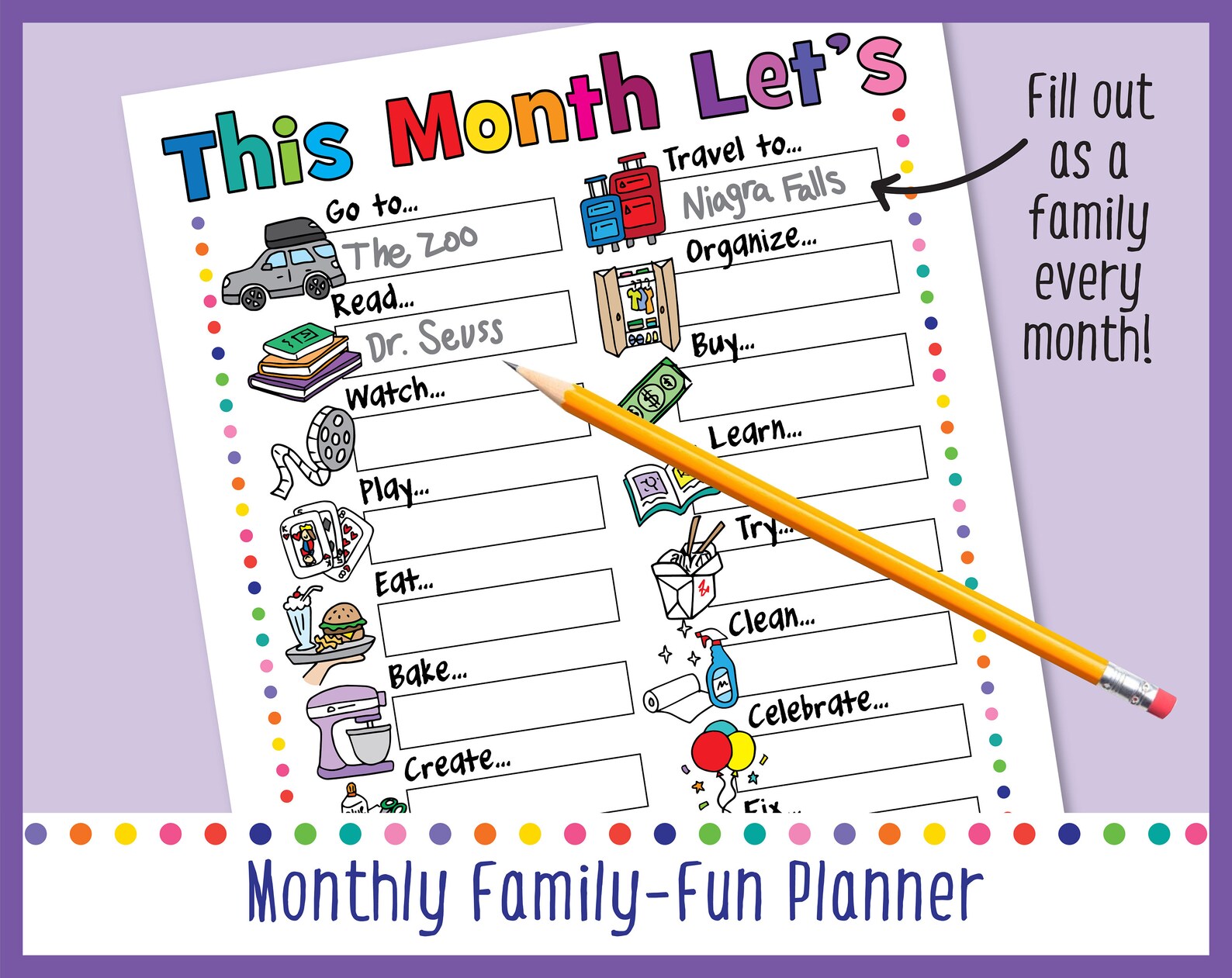 Monthly Family-fun Planner Printable - Etsy