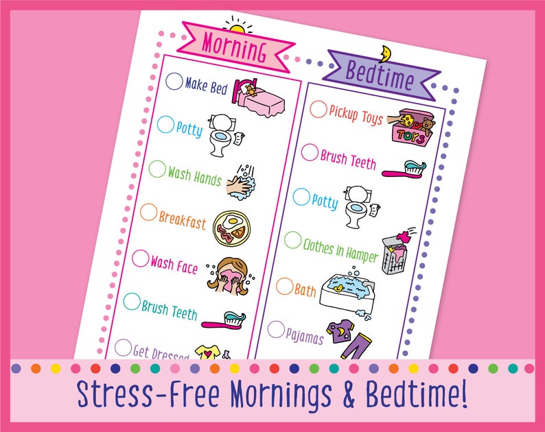 Printable morning bedtime visual routine chart for girls etsy australia