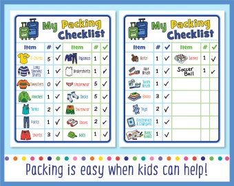 Lista de empaque imprimible para niños
